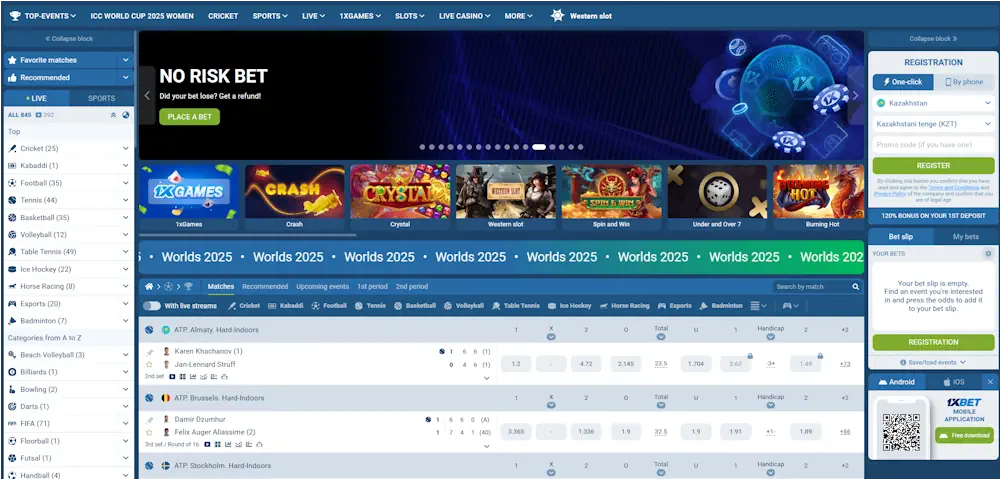 1xbet Website layout
